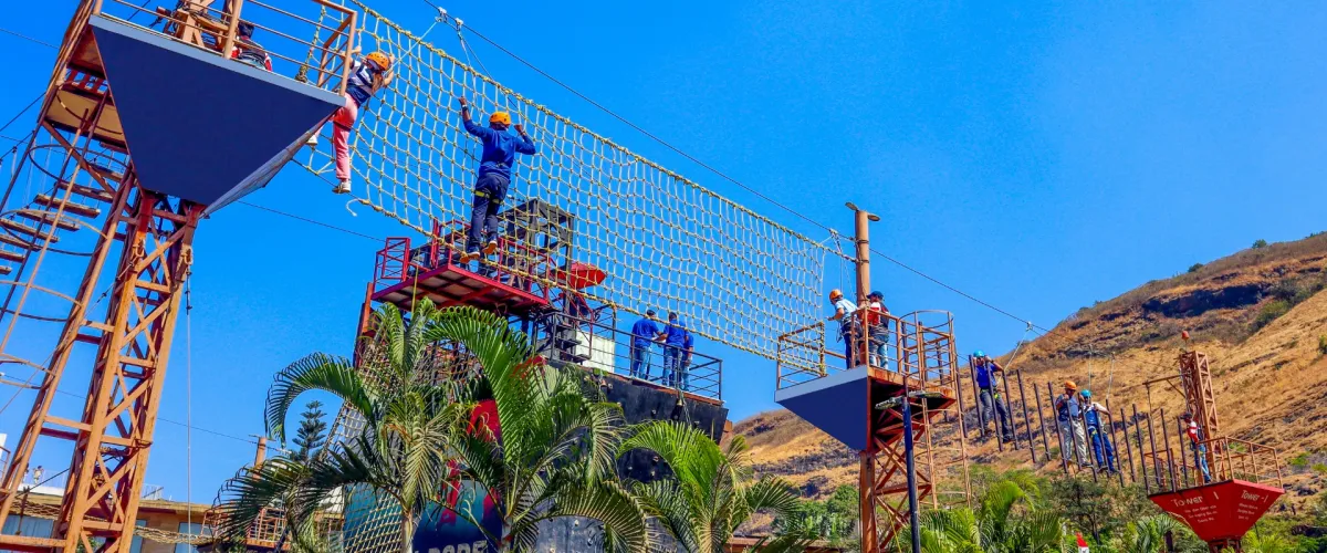 High-rope challenge towers against the Lonavala hills