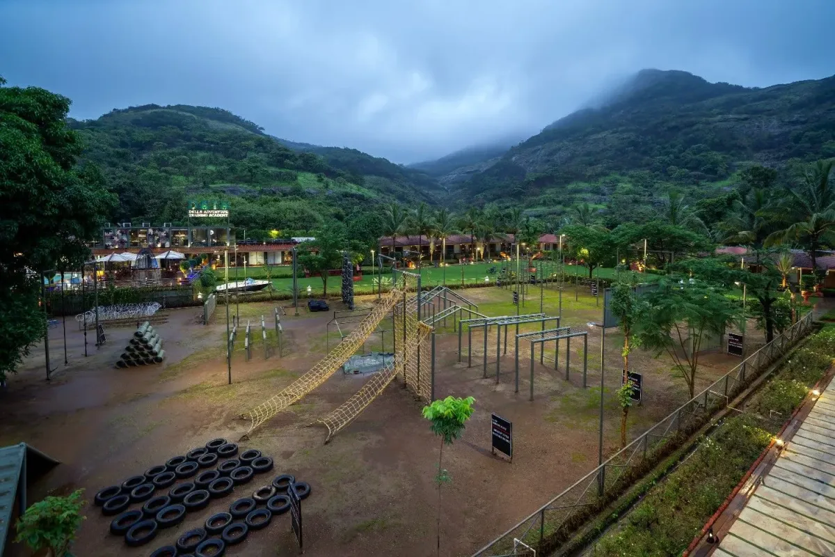 D.A.T.A.'s 22-obstacle military-style course with the resort behind